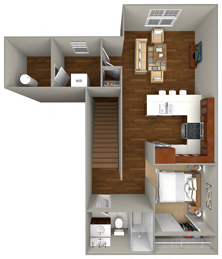 Floor plan for studio, 1 bath, 624 sqft